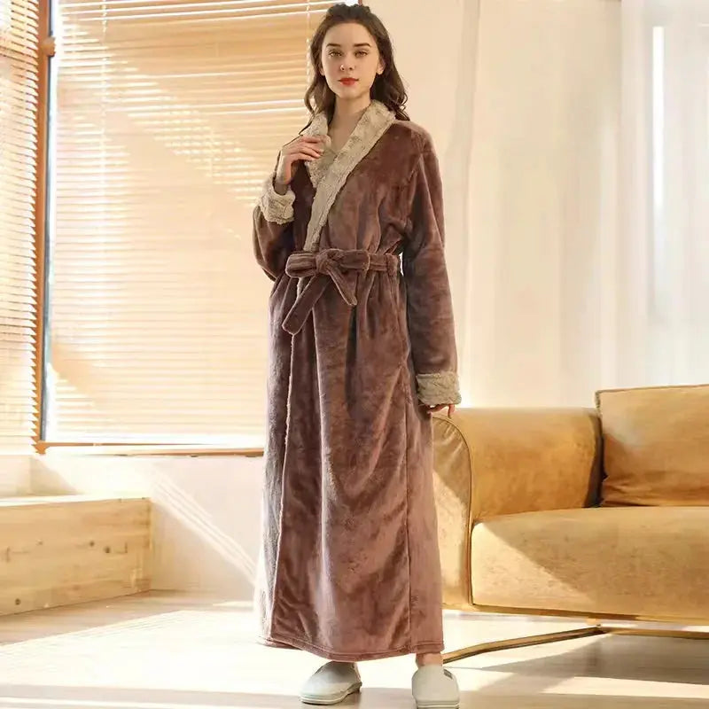 Couple's Flannel Fleece Bathrobes in Navy Blue, Black, Gray, Brown - Women's and Men's Sizes Available — Lifestyle 6