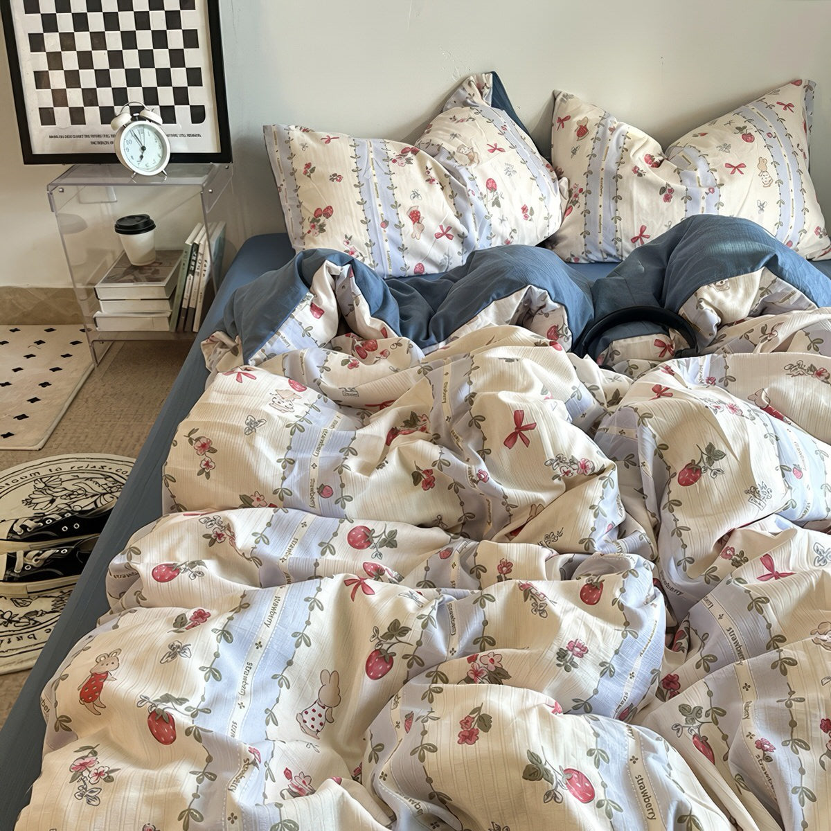 Vintage Strawberry Floral Bedding Set — Soft-Touch Cotton Duvet & Pillowcases — Lifestyle 1