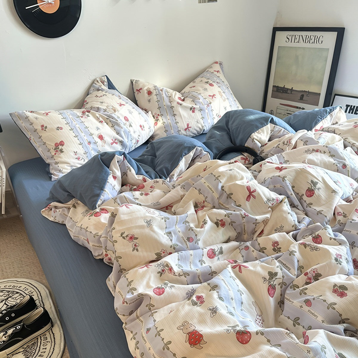 Vintage Strawberry Floral Bedding Set — Soft-Touch Cotton Duvet & Pillowcases — Lifestyle 3