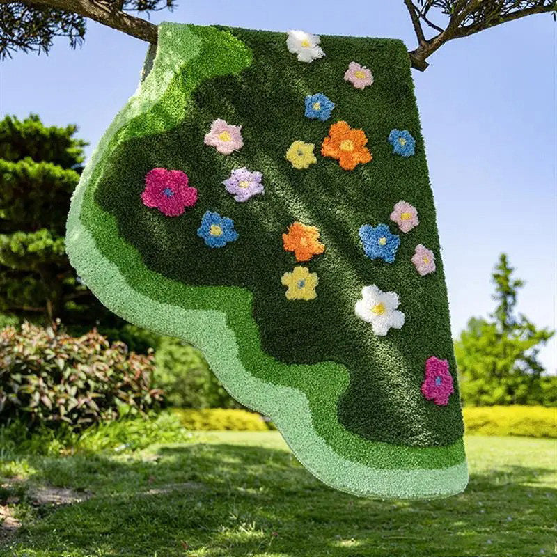 Green Blooming Lawn Accent Rug — Soft Accent Rug for Bedroom Layering — Lifestyle 4