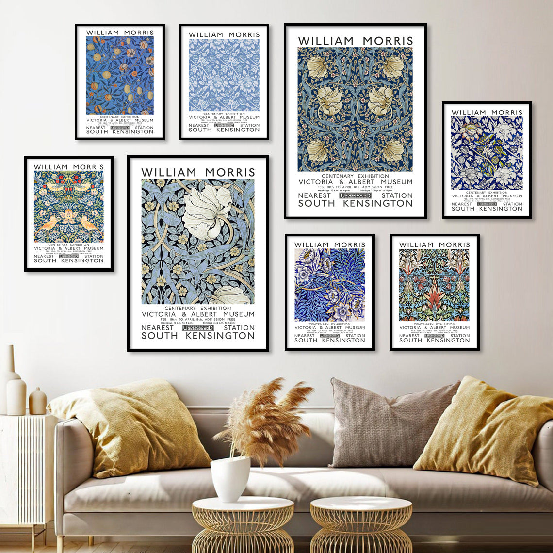 WM Blue Floral Art Canvas Posters — Considered Home Styling — Lifestyle 1