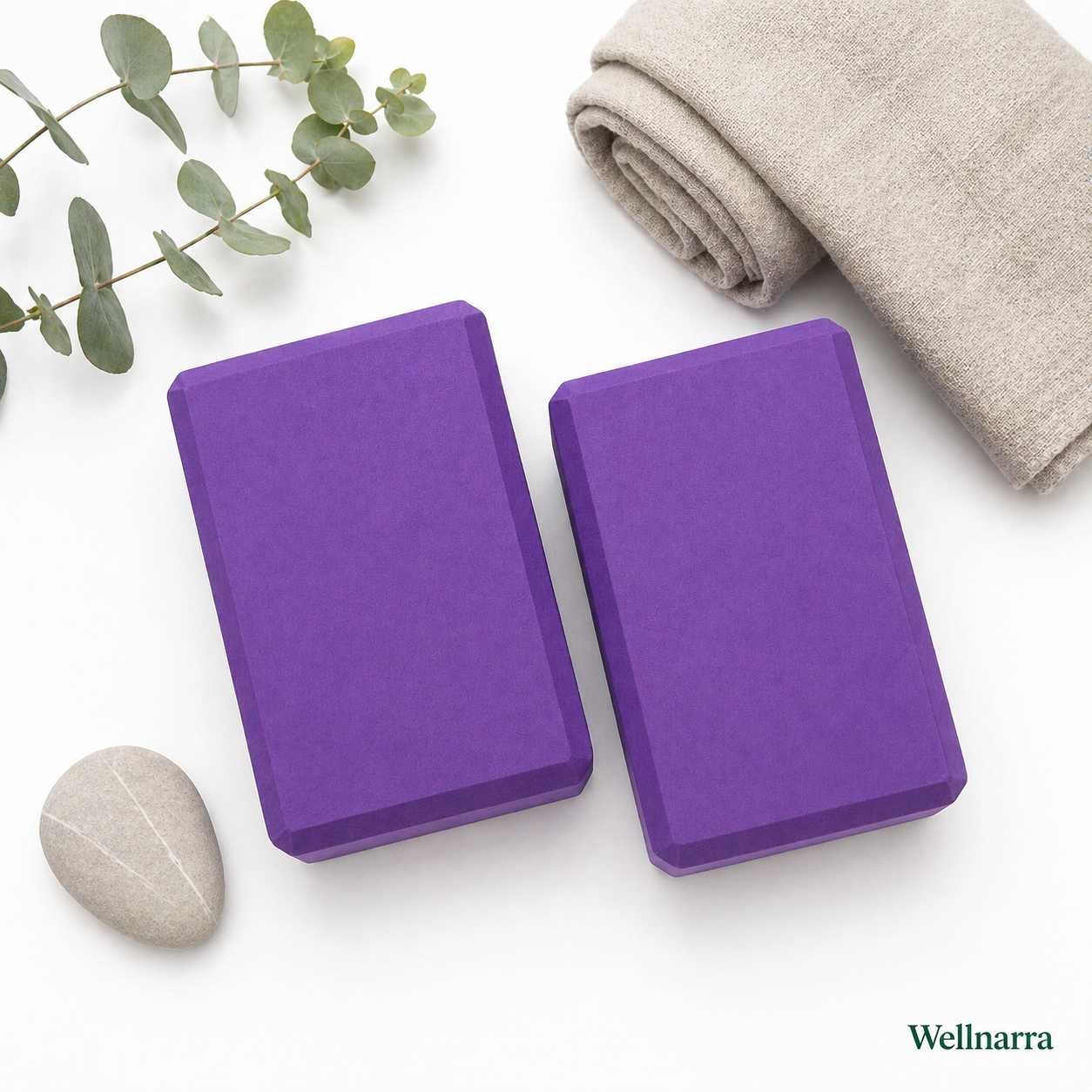 Foam Yoga Blocks Set of 2 – High Density EVA, Purple, Non-Slip Yoga & Pilates Props