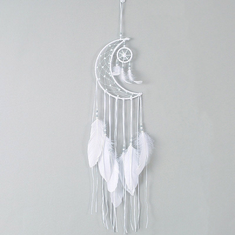 White Moon Feather Dreamcatcher — Considered Home Styling — Front view