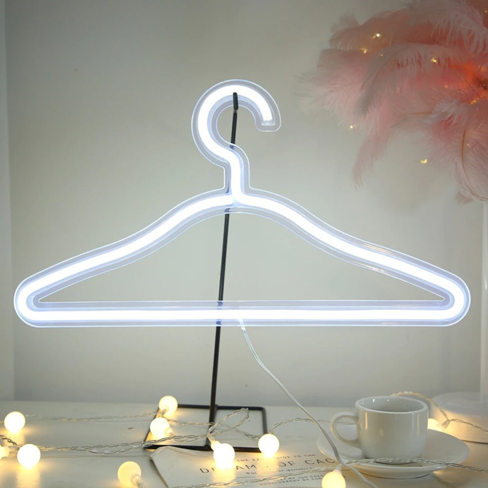 Neon Dress Hanger — Warm LED Mood Lighting for Bedside — Lifestyle 1