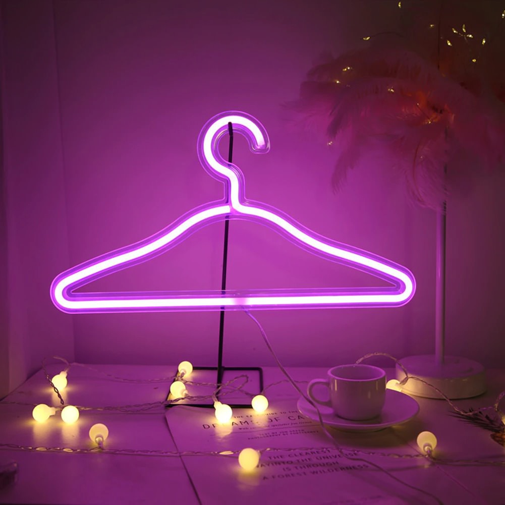 Neon Dress Hanger — Warm LED Mood Lighting for Bedside — Lifestyle 2
