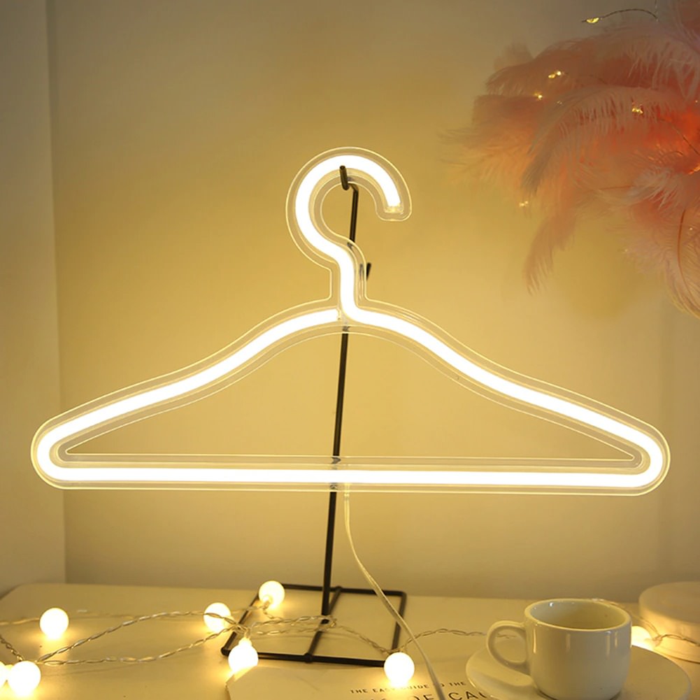 Neon Dress Hanger — Warm LED Mood Lighting for Bedside — Lifestyle 3