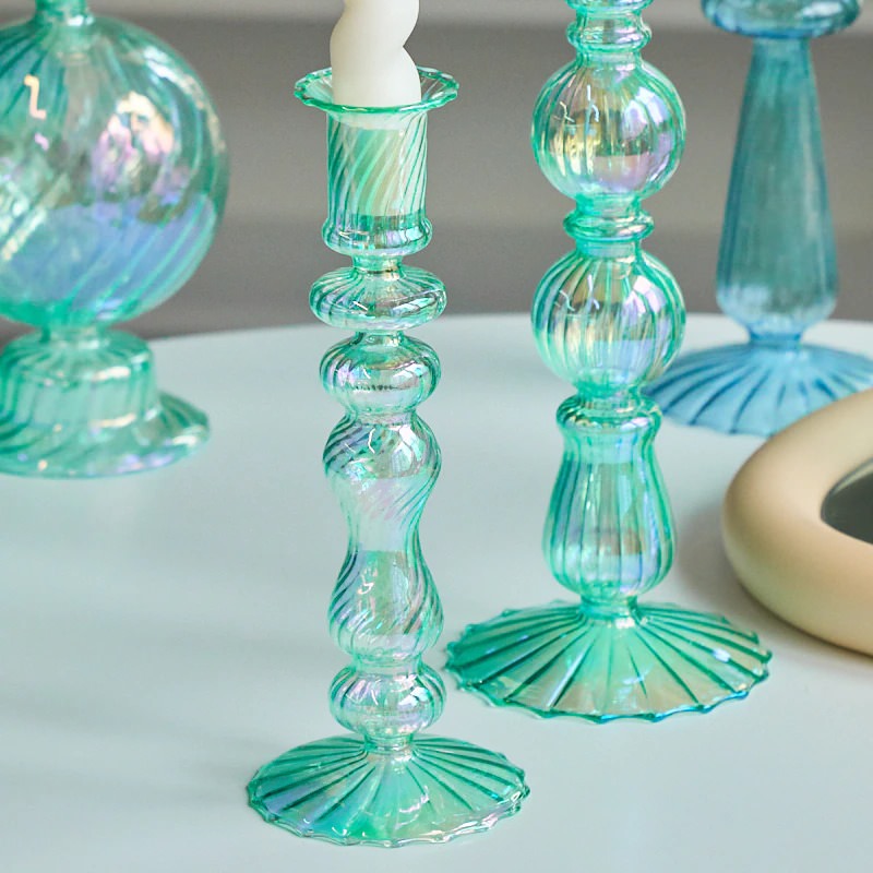 Aqua Blue Glass Candle Holder — Decorative Vase for Considered Styling — Detail
