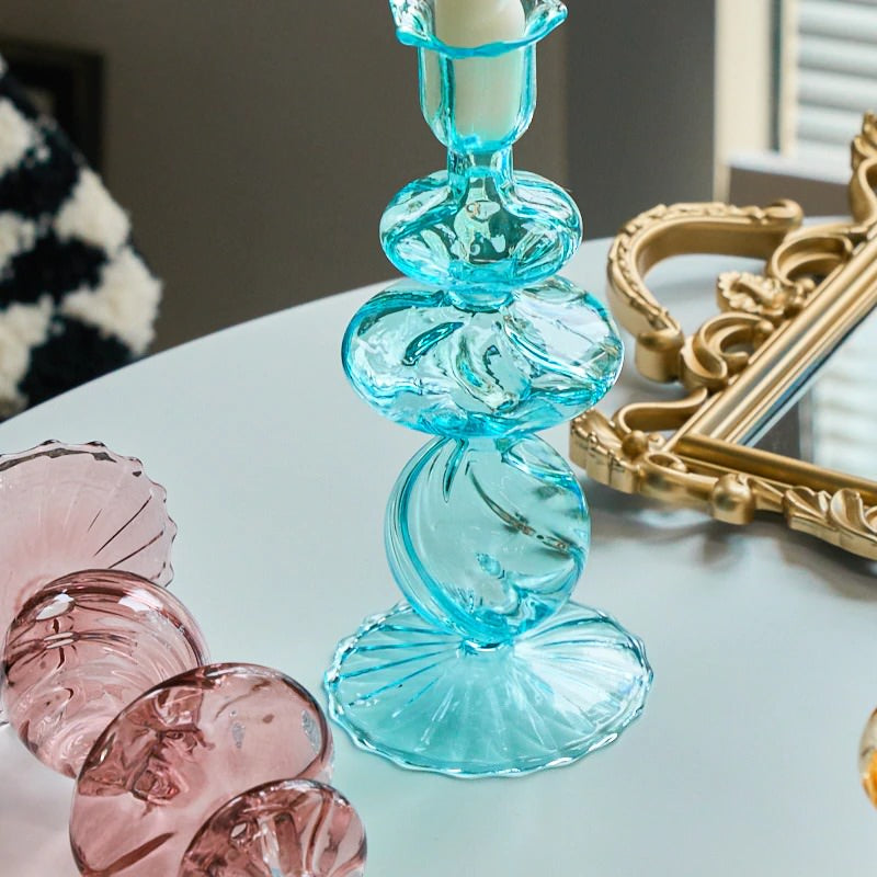 Aqua Blue Glass Candle Holder — Decorative Vase for Considered Styling — Lifestyle 3