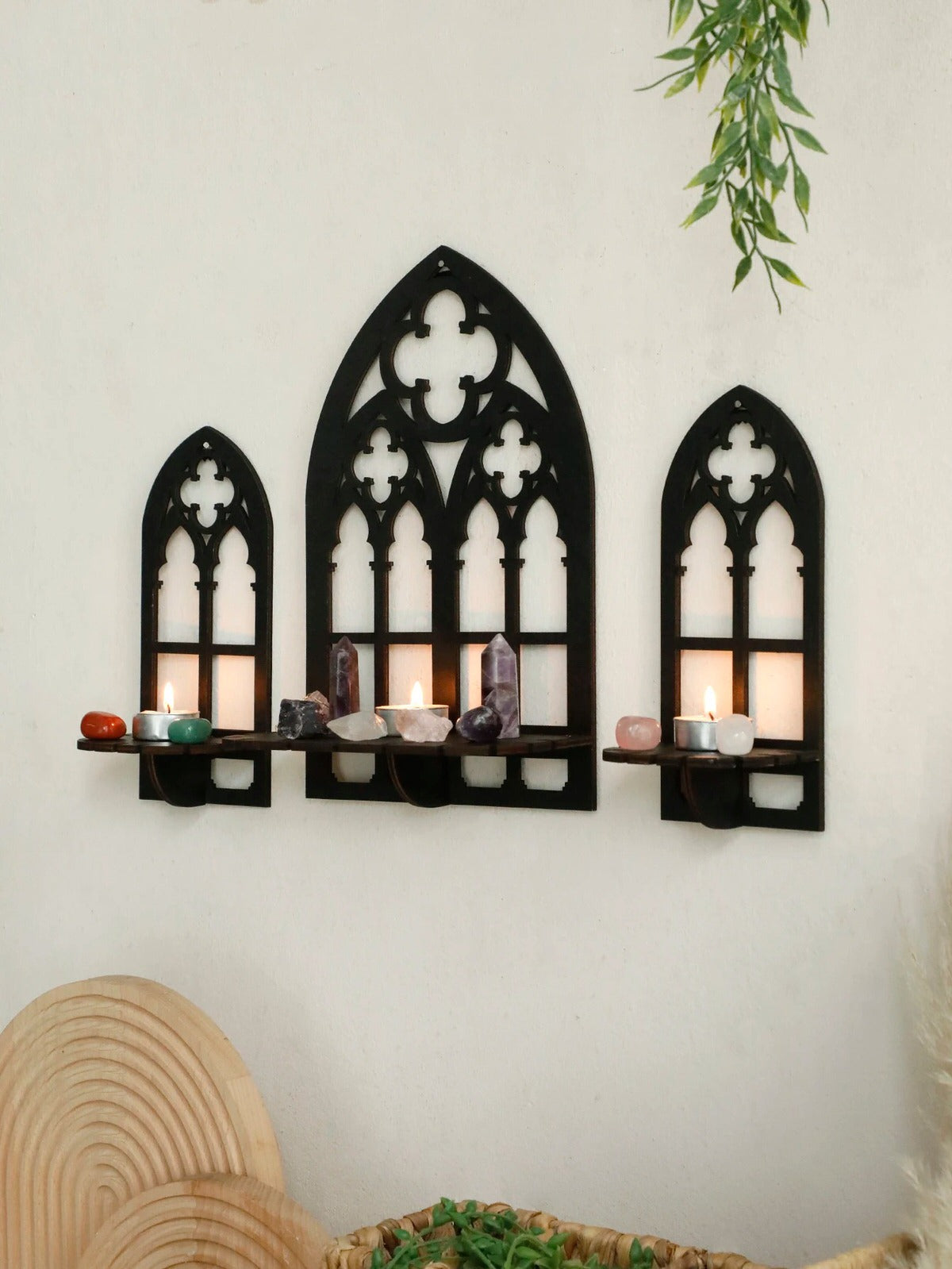 Arch Wooden Wall Shelf Set — Matte Black Trio for Layered Display — Lifestyle 5