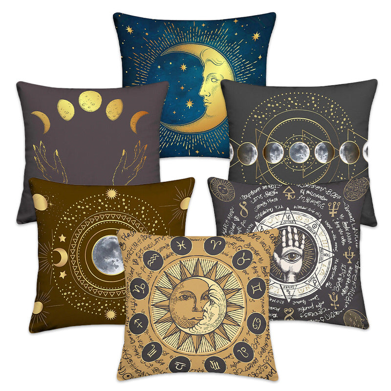 Astro Sun & Moon Cushion Cover — Sun and Moon Print for Layered Bedroom Styling — Front view