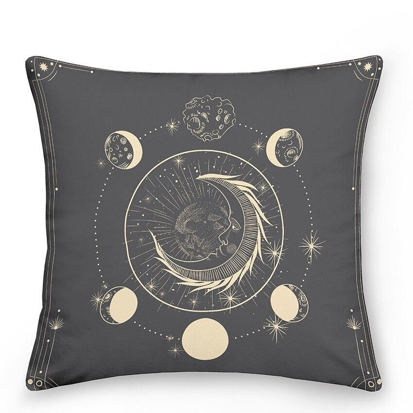 Astro Sun & Moon Cushion Cover — Sun and Moon Print for Layered Bedroom Styling — Lifestyle 6