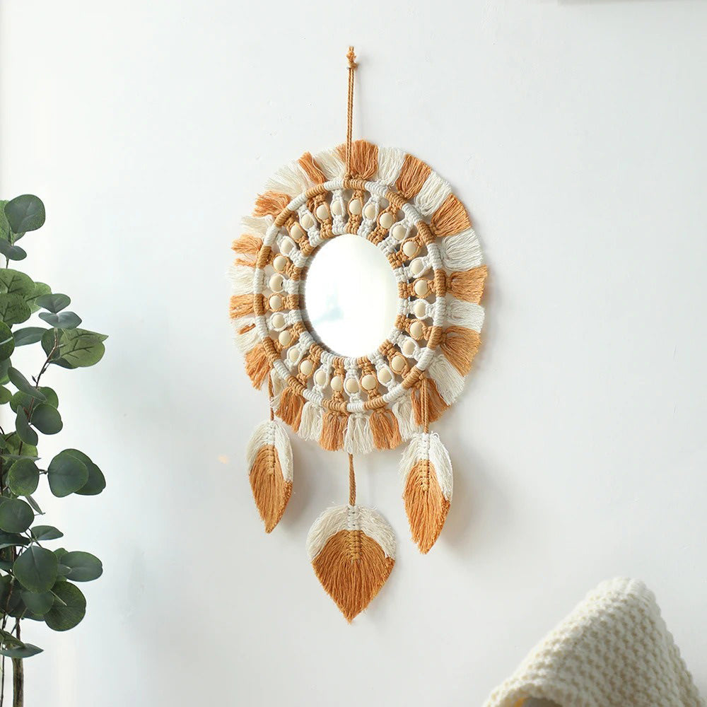 Brown & Beige Macrame Fringe Wall Mirror — Considered Home Styling — Detail