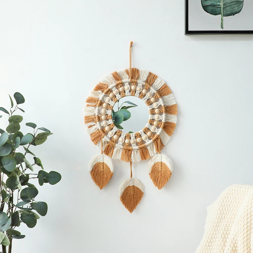 Brown & Beige Macrame Fringe Wall Mirror — Considered Home Styling — Lifestyle 3