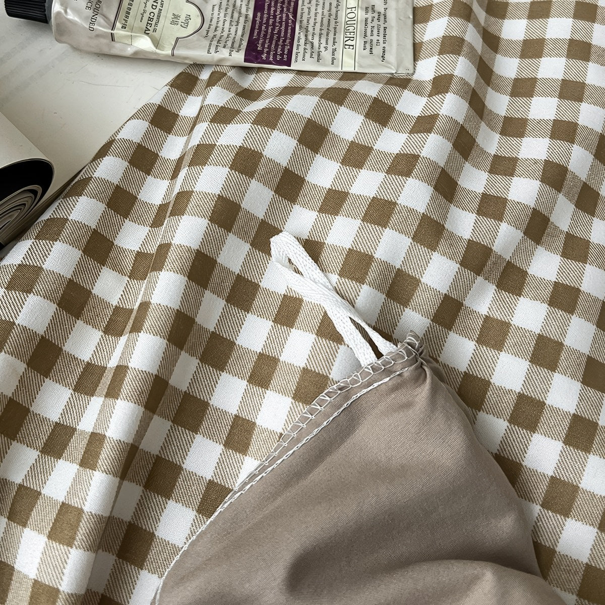 Light Brown Gingham Bedding Set — Cotton Duvet & Pillowcases — Lifestyle 6