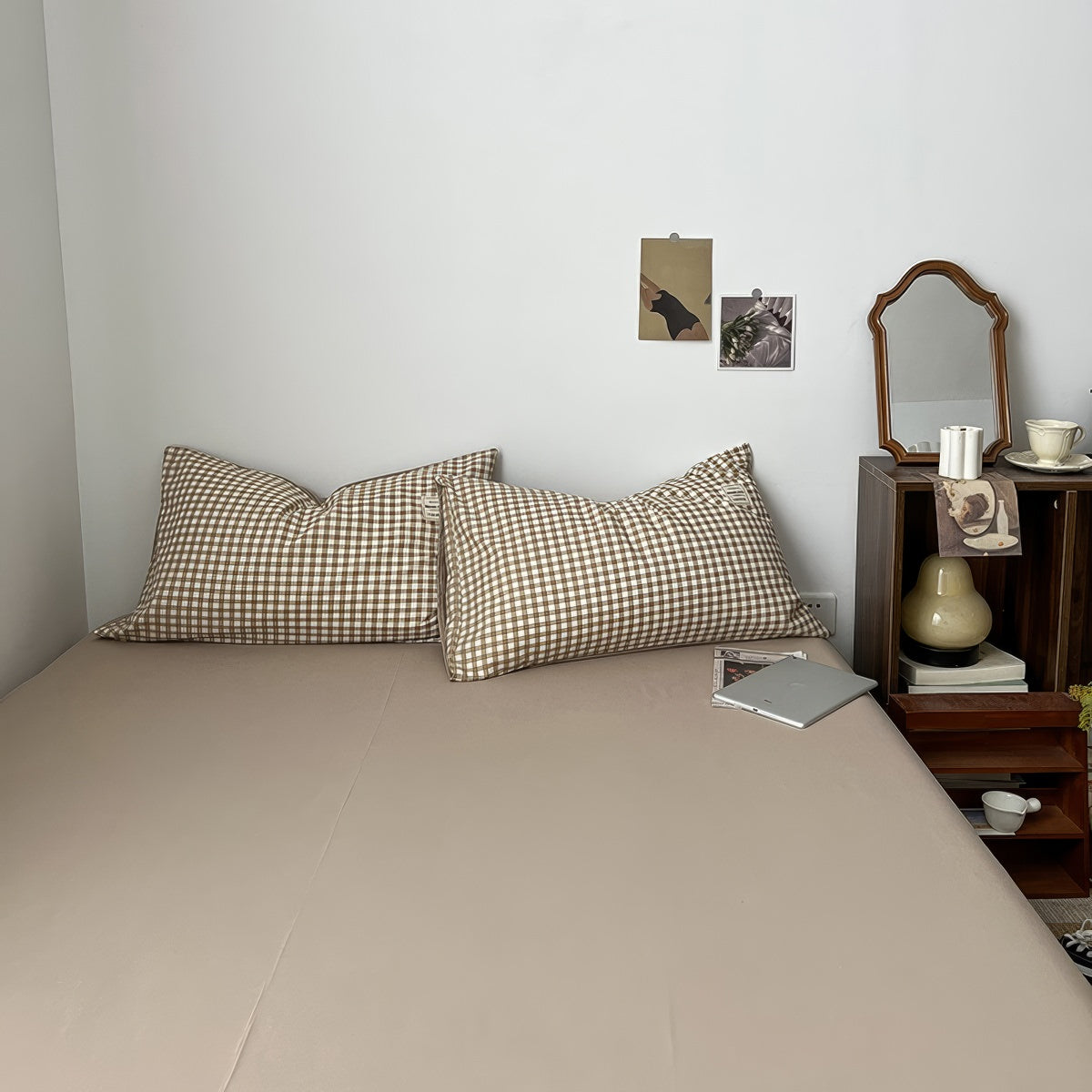 Light Brown Gingham Bedding Set — Cotton Duvet & Pillowcases — Lifestyle 8