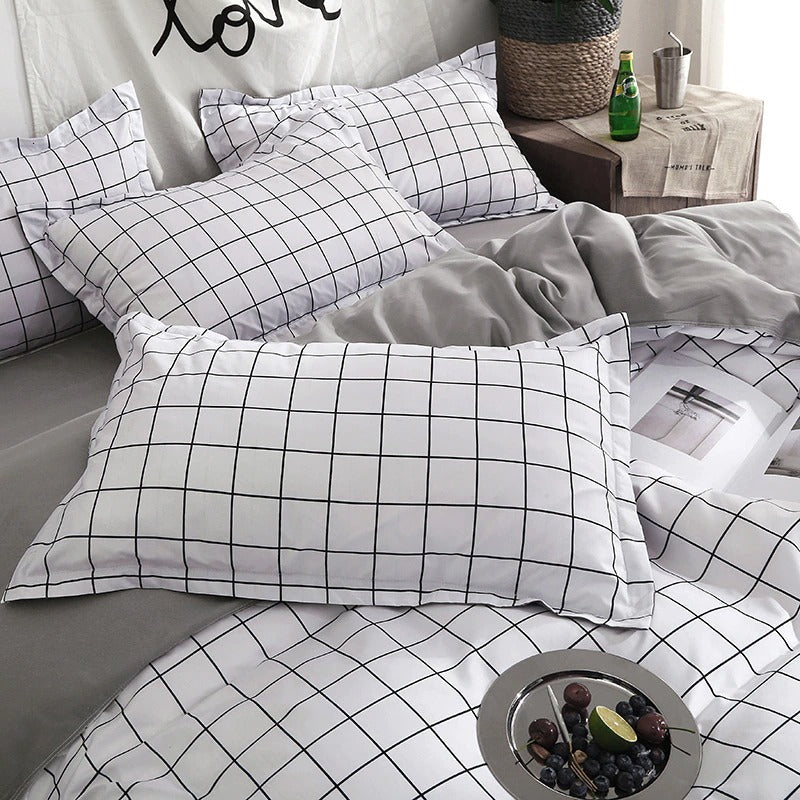 Plain Grid Bedding Set — Soft-Touch Cotton Duvet & Pillowcases — Lifestyle 3