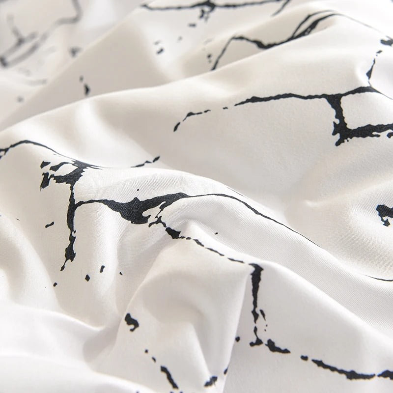 White Stone with Black Veins Bedding Set — Soft-Touch Cotton Duvet & Pillowcases — Lifestyle 2