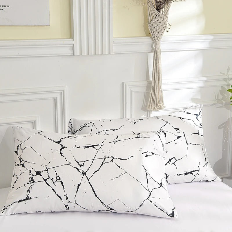 White Stone with Black Veins Bedding Set — Soft-Touch Cotton Duvet & Pillowcases — Lifestyle 1