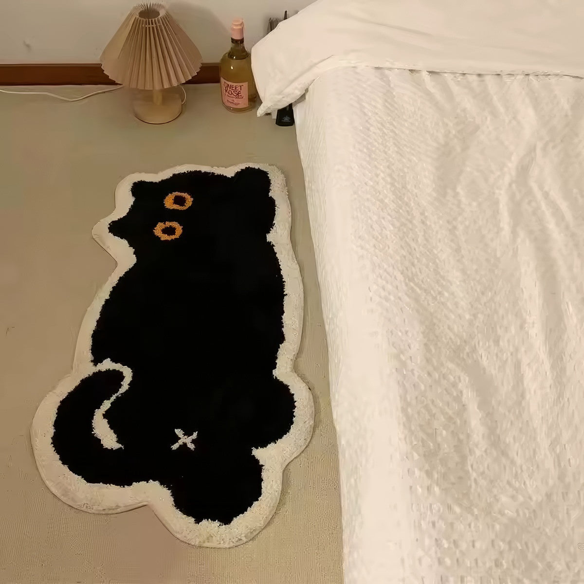 Black Cat Tufted Rug — Soft Accent Rug for Bedroom Layering — Lifestyle 1