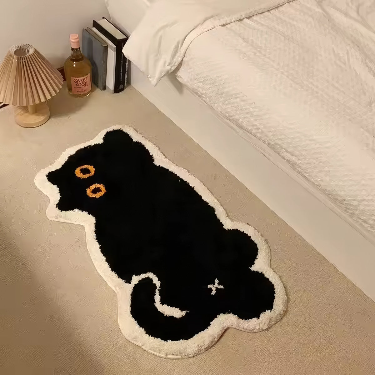 Black Cat Tufted Rug — Soft Accent Rug for Bedroom Layering — Lifestyle 2