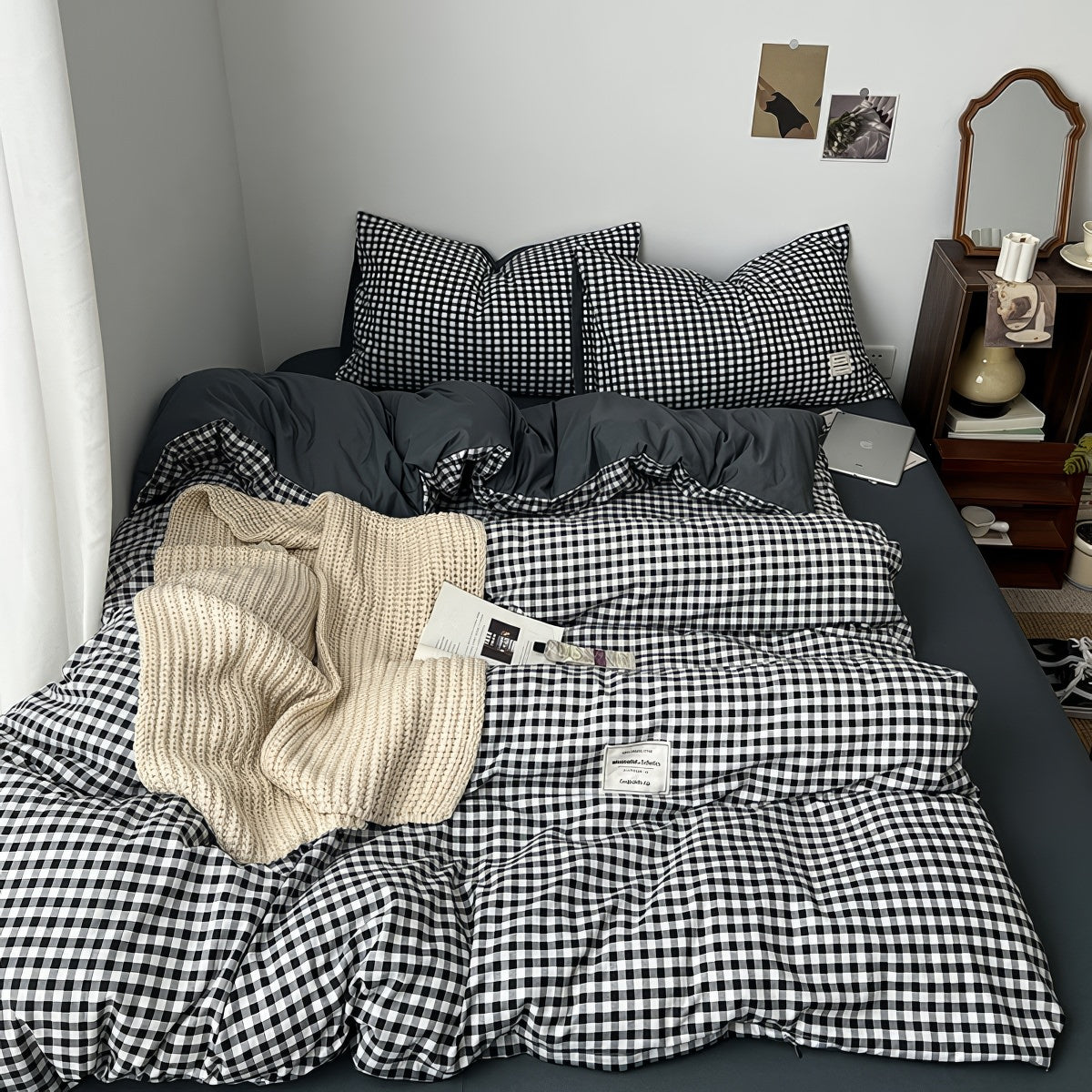 Black Gingham Bedding Set — Cotton Duvet & Pillowcases — Lifestyle 1