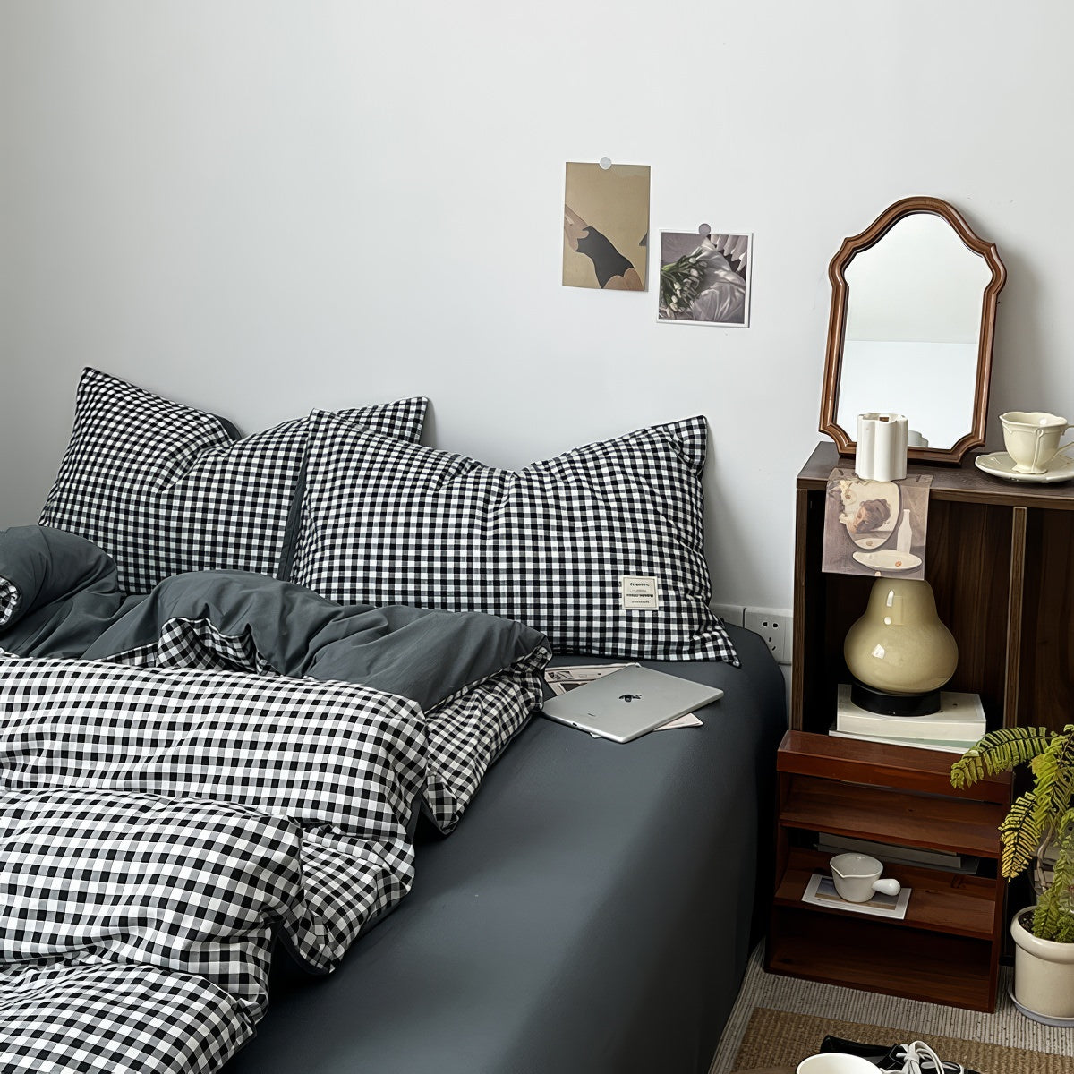 Black Gingham Bedding Set — Cotton Duvet & Pillowcases — Lifestyle 2