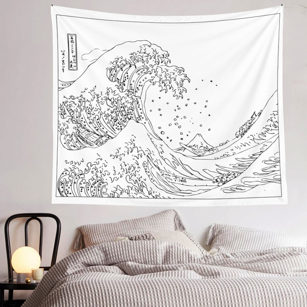 Black & White Kanagawa Wave Tapestry — Considered Home Styling
