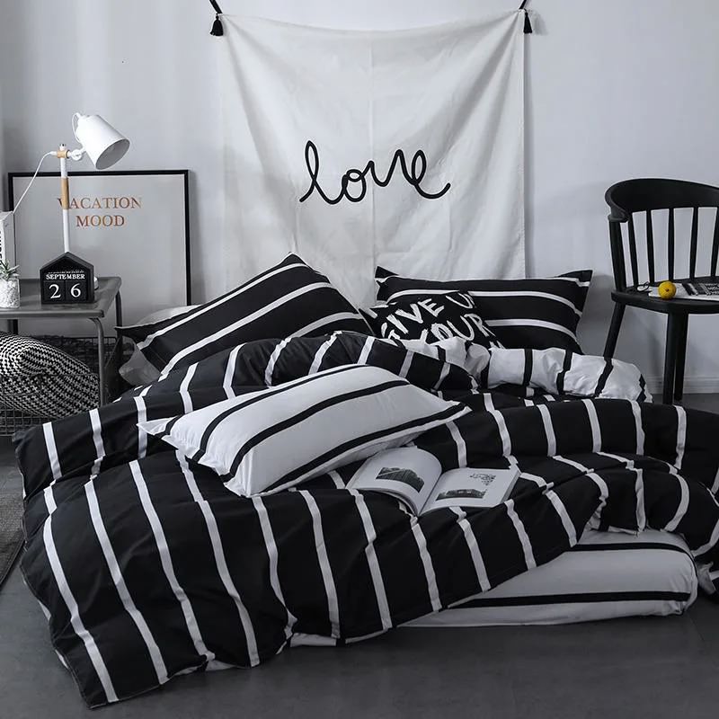Black & White Striped Bedding Set — Soft-Touch Cotton Duvet & Pillowcases — Lifestyle 2