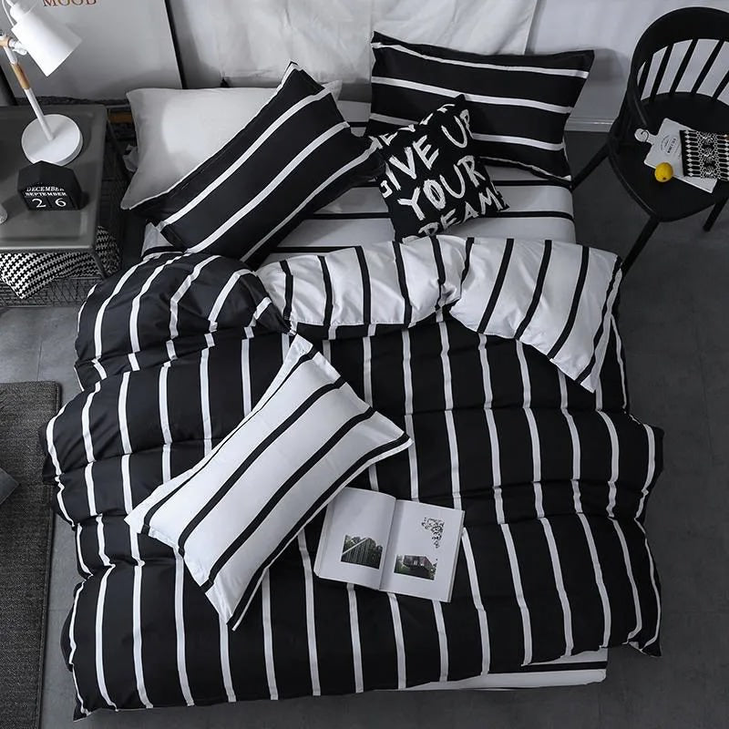 Black & White Striped Bedding Set — Soft-Touch Cotton Duvet & Pillowcases — Lifestyle 4