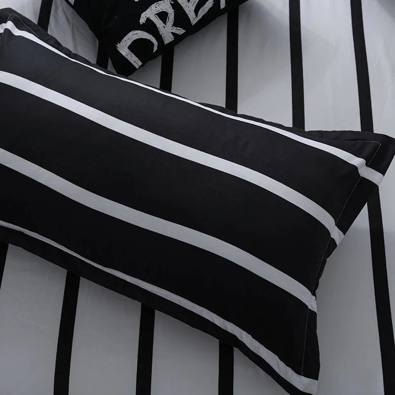 Black & White Striped Bedding Set — Soft-Touch Cotton Duvet & Pillowcases — Lifestyle 5