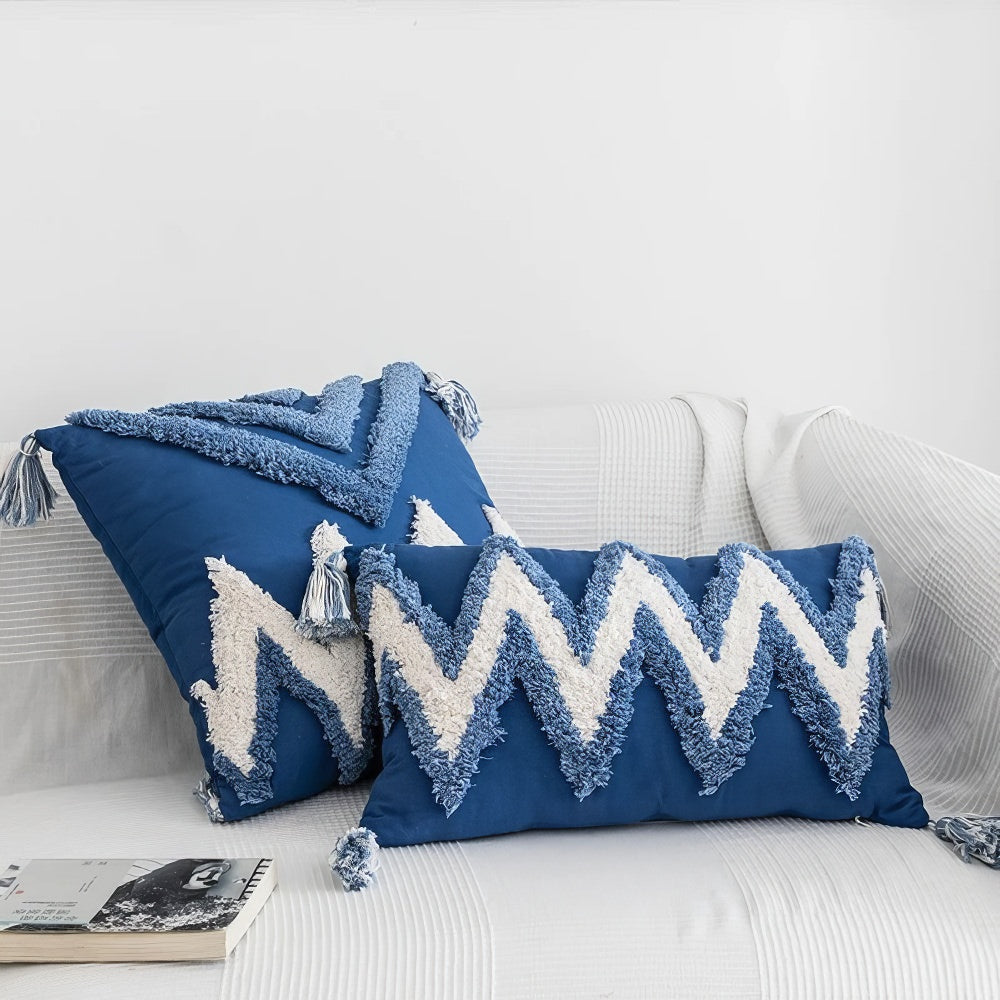 Blue & Yellow Tufted Cushion Cover — Hand-Tufted Two-Tone Texture for Bright Bedroom Layering — Lifestyle 4