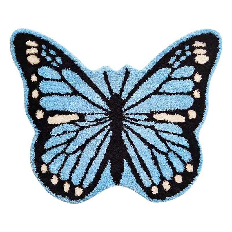 Blue Butterfly Throw Rug — Soft Layered Throw for Couch and Bed — Front view