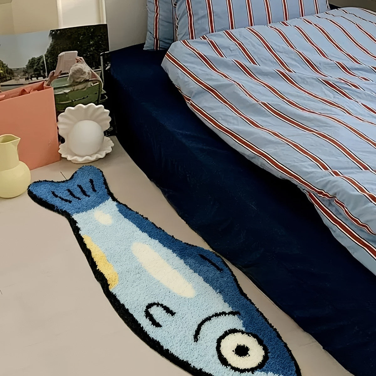 The Blue Fish Rug — Soft Accent Rug for Bedroom Layering — Lifestyle 1