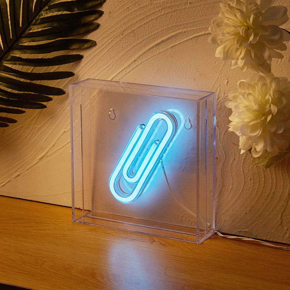 Paper Clip LED Box Neon Sign — Warm LED Mood Lighting for Bedside — Front view