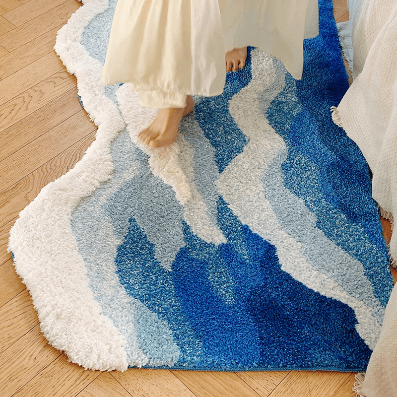 Blue Sea Waves Bedside Accent Rug — Soft Accent Rug for Bedroom Layering — Lifestyle 3