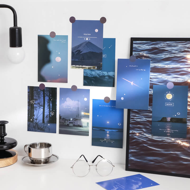 Glowing Night Sky Wall Collage Postcards — Considered Home Styling — Detail