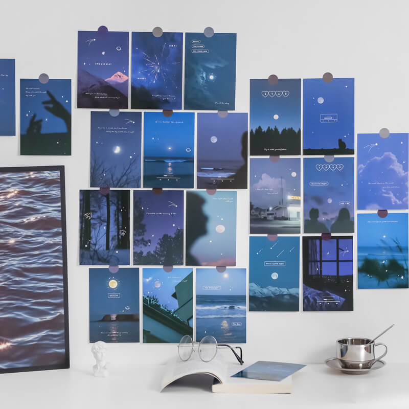 Glowing Night Sky Wall Collage Postcards — Considered Home Styling — Front view