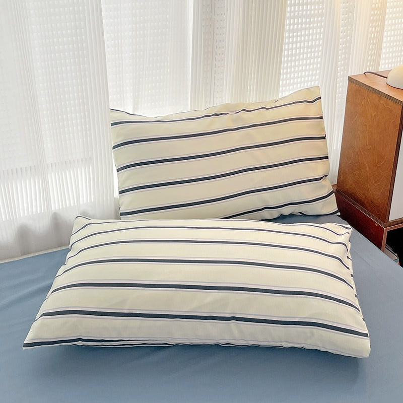 Blue Striped Minimalist Bedding Set — Soft-Touch Cotton Duvet & Pillowcases — Lifestyle 1