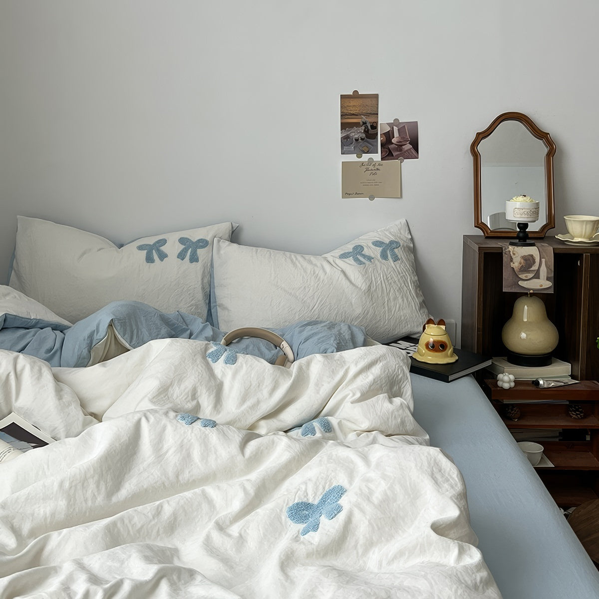 Blue Tufted-Bow Bedding Set — Soft-Touch Cotton Duvet & Pillowcases — Lifestyle 7