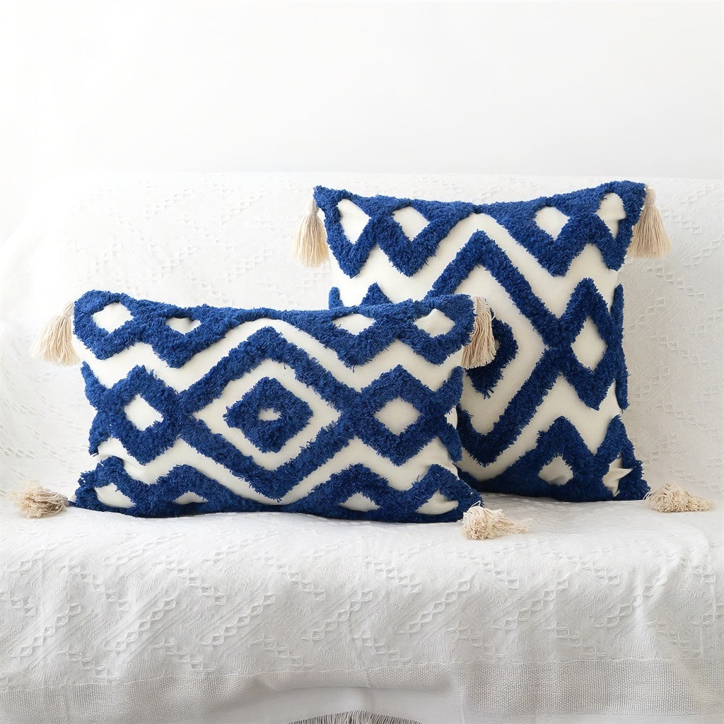 Blue Tufted Ornament Cushion Cover — Sculptural Pile for Quiet Bedroom Layers — Lifestyle 1