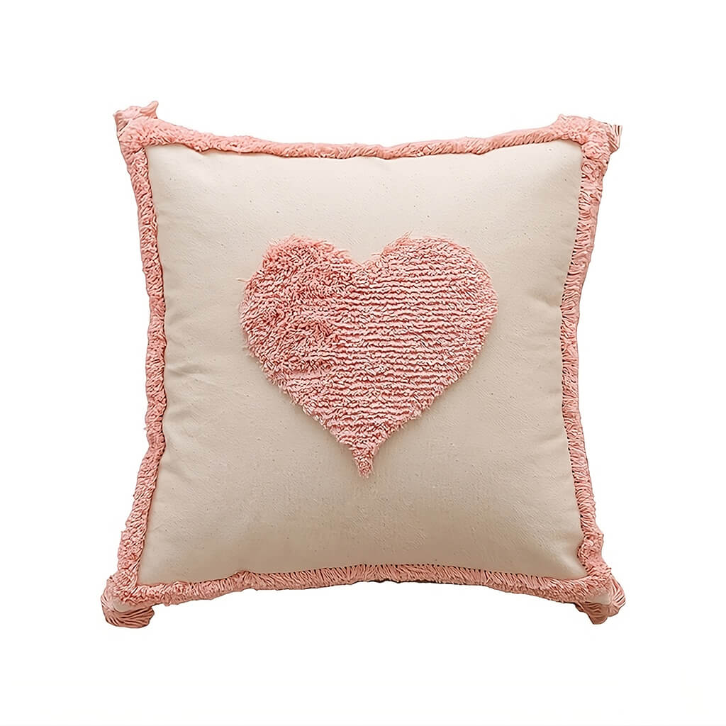 Blush Heart Tufted Cushion Cover — Soft Texture for Calm Bedroom Styling — Front view