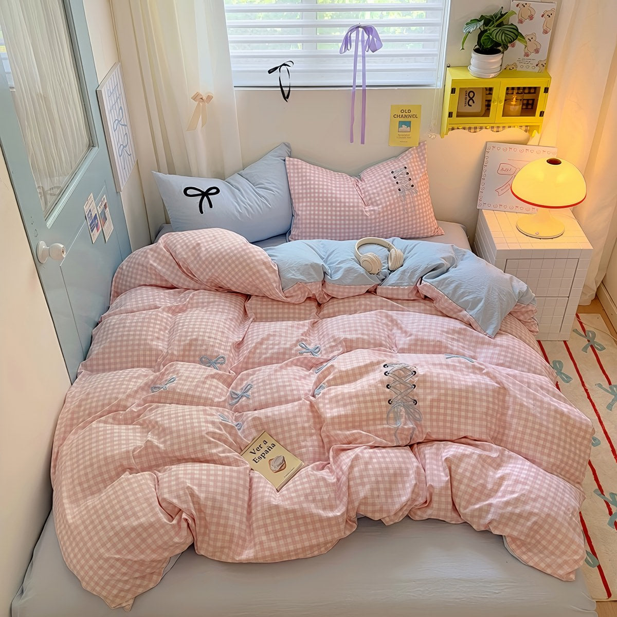 Blush Ribbon Embroidered Bedding Set — Soft-Touch Cotton Duvet & Pillowcases — Lifestyle 5