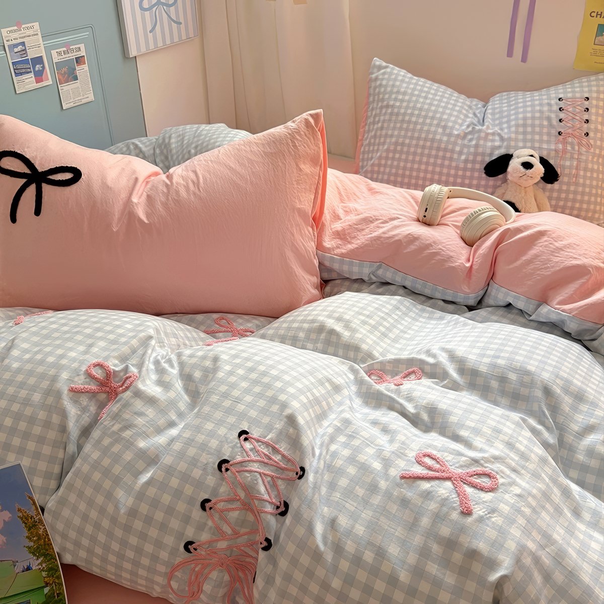 Blush Ribbon Embroidered Bedding Set — Soft-Touch Cotton Duvet & Pillowcases — Lifestyle 2