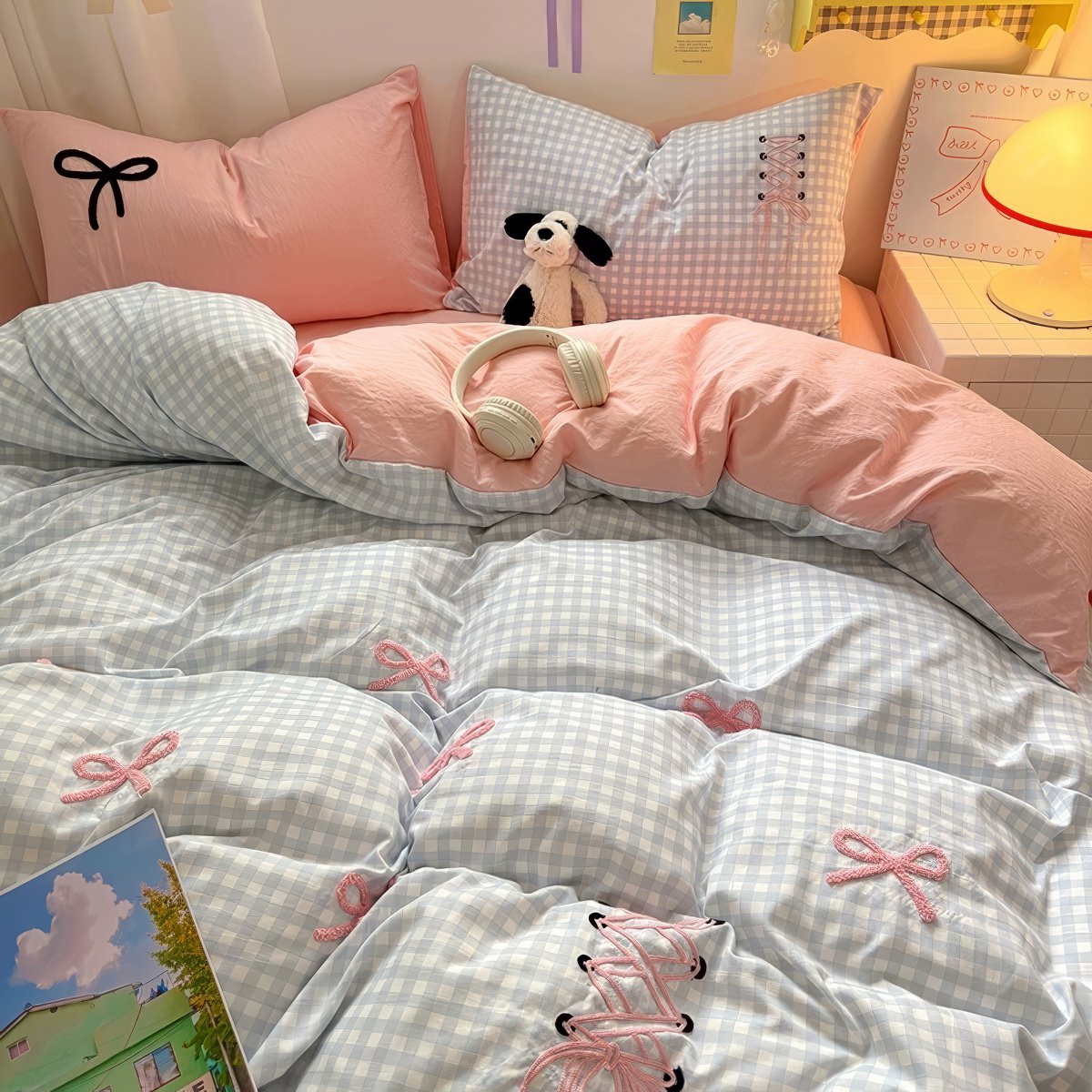 Blush Ribbon Embroidered Bedding Set — Soft-Touch Cotton Duvet & Pillowcases — Lifestyle 1