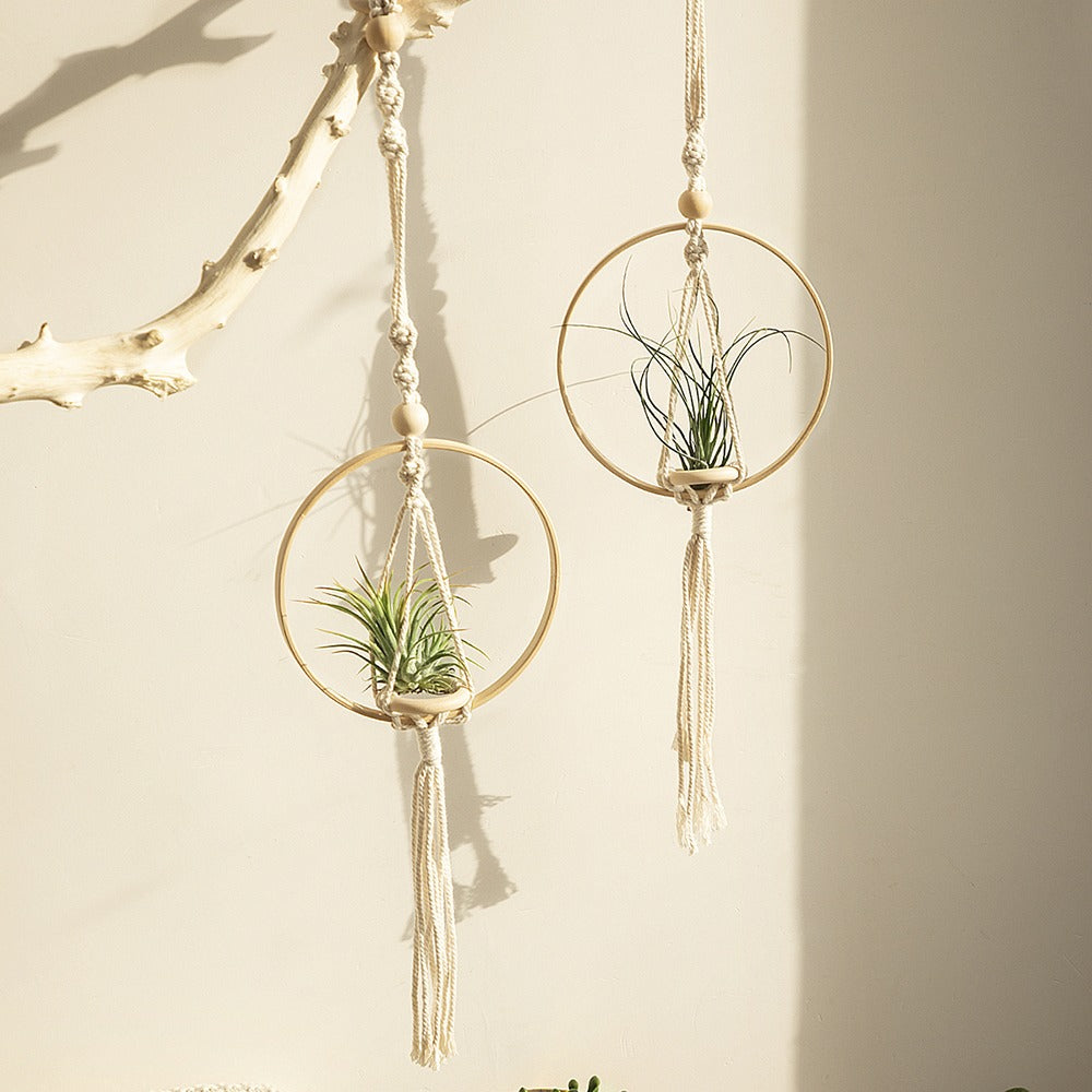 Macrame Wooden Circle Plant Hanger — Considered Home Styling — Front view