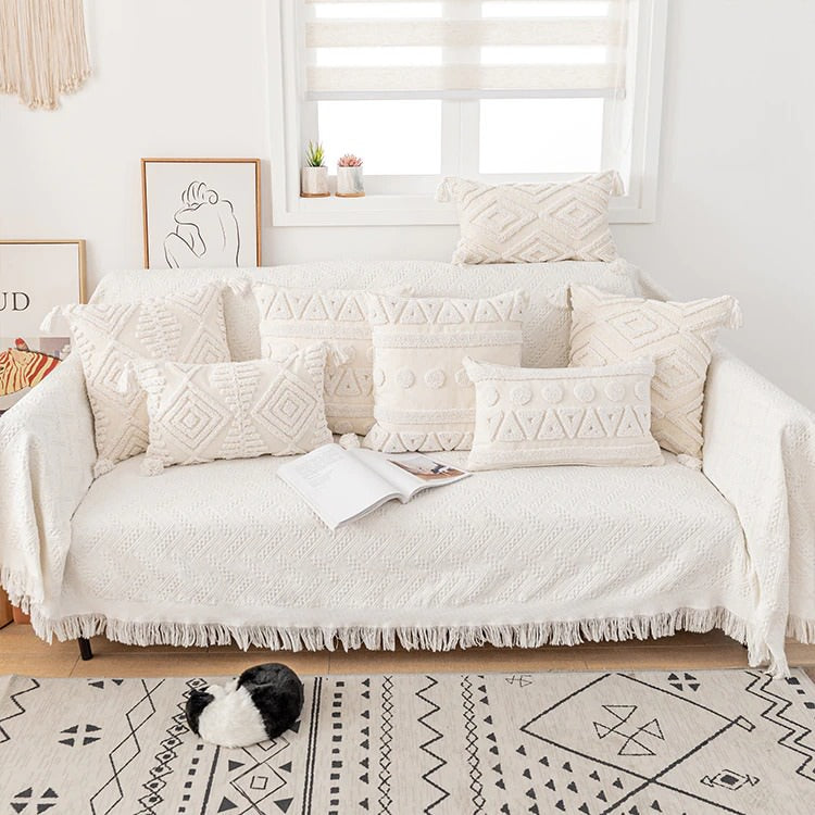Boho Tufted Cushion Cover — Soft Textured Pillow for Bedroom Layering — Lifestyle 4