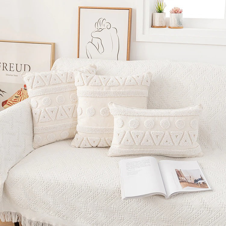 Embroidered Tufted Cushion Cover — Boho Linen-Cotton Pillow with Tassels — Lifestyle 3
