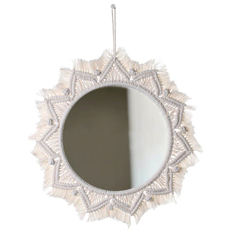 Macrame Wall Hanging Round Mirror — Considered Home Styling — Front view