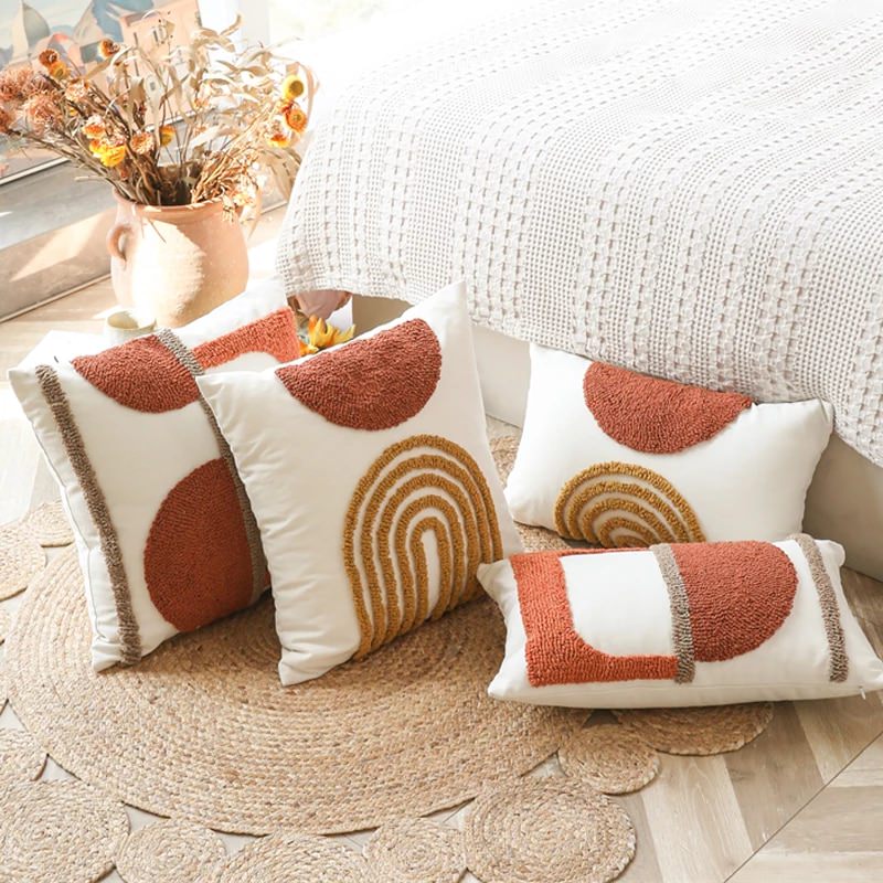 Boho Tufted Arcs Cushion Cover — Soft Textured Pillow for Bedroom Layering — Front view