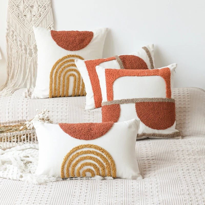 Boho Tufted Arcs Cushion Cover — Soft Textured Pillow for Bedroom Layering — Lifestyle 3